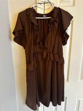 Old Navy Ruffled Brown Short Sleeve Dress
